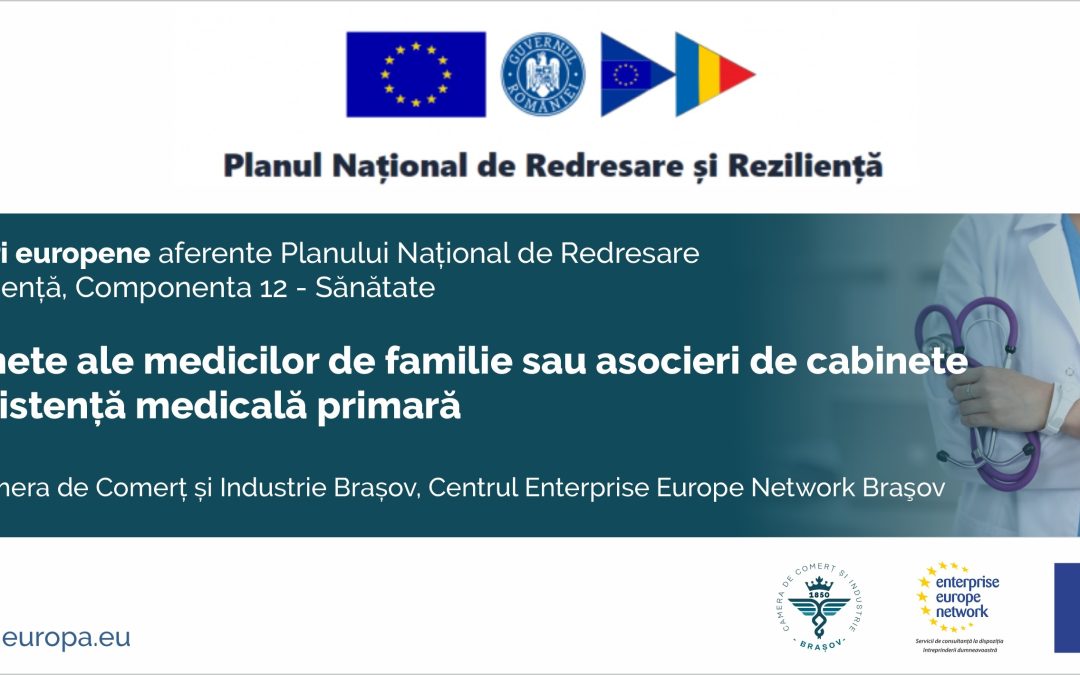 Fonduri europene aferente Planului național de redresare și reziliență,  Componenta 12— Sănătate Cabinete ale medicilor de familie sau asocieri de cabinete de asistență medicală primară